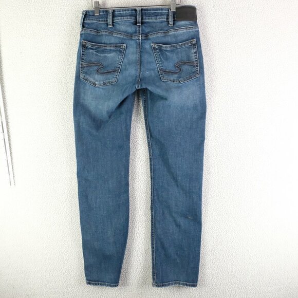 Silver Jeans Mens 30X30 Blue Allan Classic Fit Slim Straight Stone Wash Whiskers - Picture 4 of 13